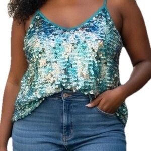 Blush Noir Boutique Women’s teal sequin California Bohemian Hippie Love Blouse L